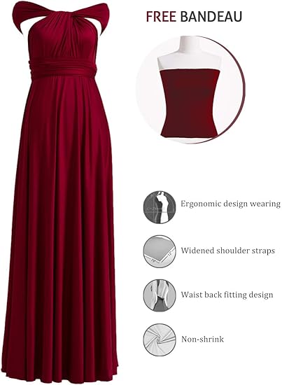Burgundy Multiway Infinity Maxi Dress - Convertible Bridesmaid & Formal Wrap Gown with 72 Styles