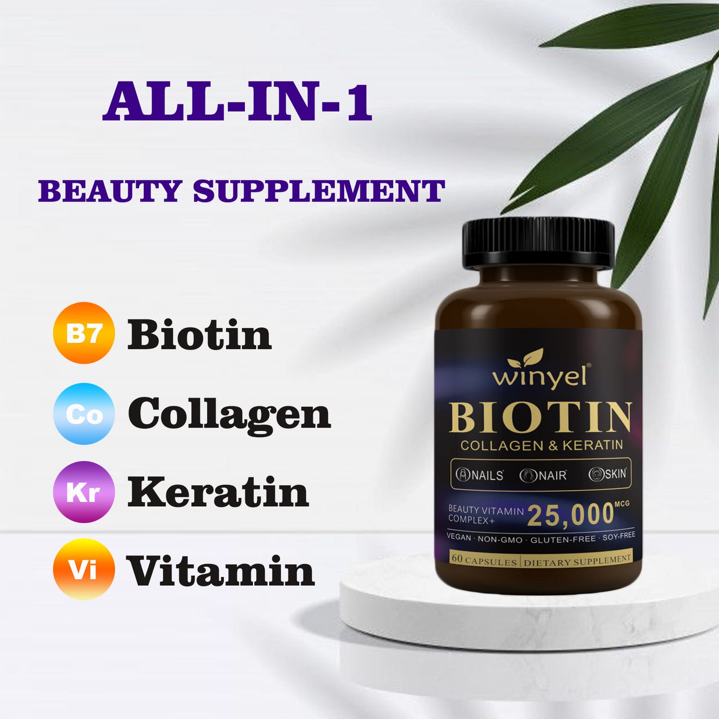 Biotin Collagen Hyaluronic Acid Keratin Hair Growth Vitamins