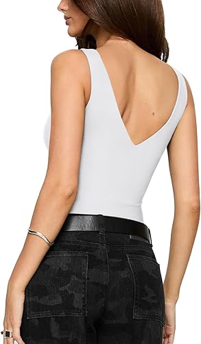 Deep V Neck Tops Women’s Trendy Sexy Plunges Going Out Tank Bodysuits
