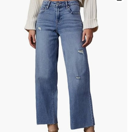Women High Waisted Jeans Loose Straight Jeans.