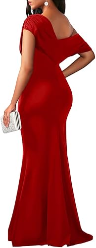 Women's Elegant Dress Off Shoulder Bodycon Evening in red, showcasing back view and stylish design.