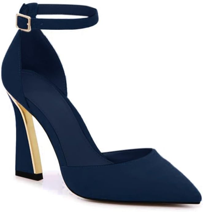 Black Closed Toe Heels Buckle Ankle Strap Heel Sandals.