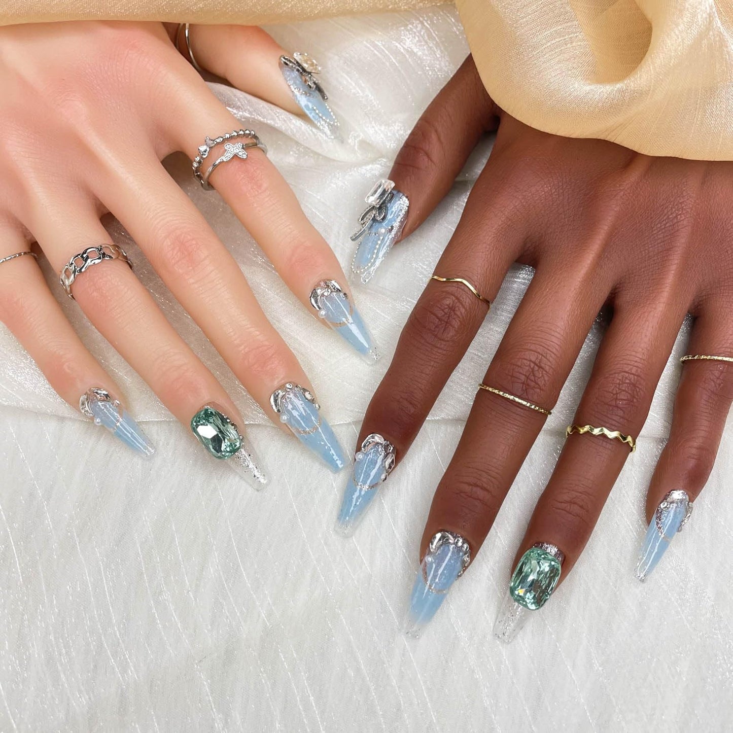 Handmade Press On Nails, Luxury &Custom Fake Nails 3D Handmade Reusable UVFinished False Nails, Hand-Painted Nail,Nebula Glint