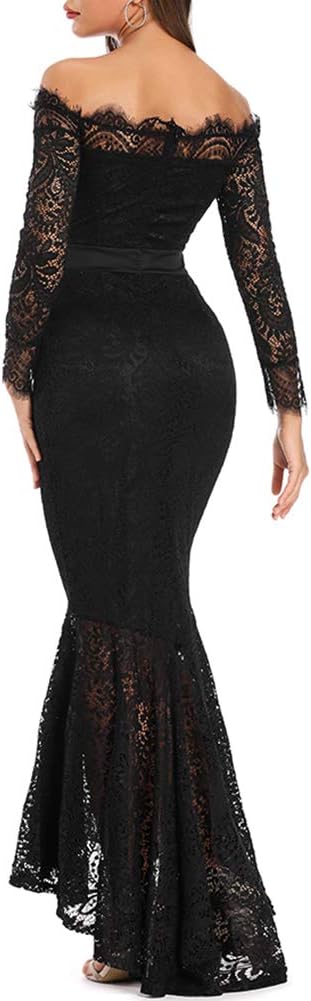 Women's Floral Lace Long Sleeve Off Shoulder Wedding Mermaid Dress