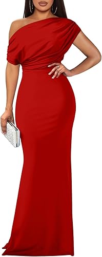 Women's Elegant Dress Off Shoulder Bodycon Evening in vibrant red, perfect for special occasions and evening wear.