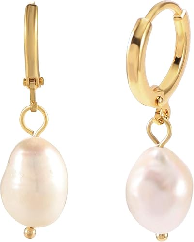 Small Hoop Gold Earrings with Crystal Drop Charm featuring elegant pearl drops.