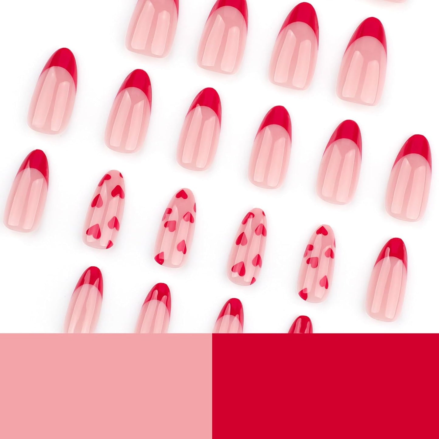 Red Valentines Press on Nails Heart Design Fake Nails Almond Shape