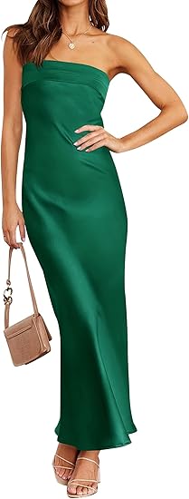 Women's Cocktail Dresses Summer 2026 Satin Strapless Tube Bodycon Backless Wedding Guest