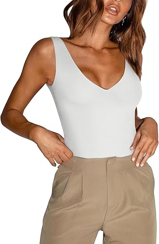Deep V Neck Tops Women’s Trendy Sexy Plunges Going Out Tank Bodysuits