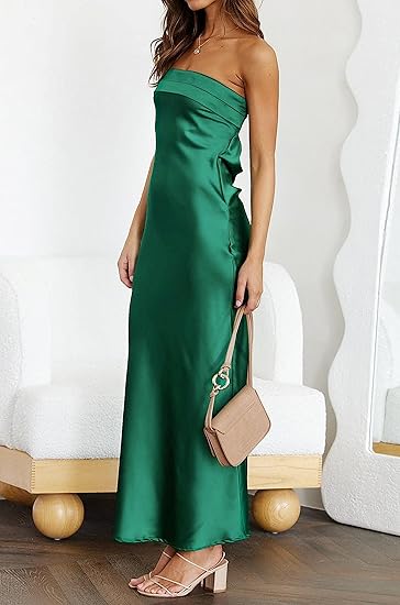 Women's Cocktail Dresses Summer 2026 Satin Strapless Tube Bodycon Backless Wedding Guest
