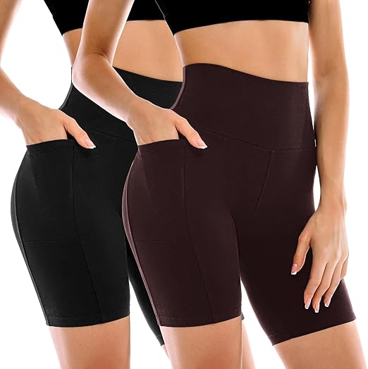 Brown Biker Shorts 2 Pack Women High Waisted Yoga Shorts.
