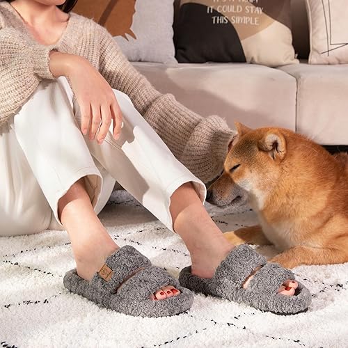Women's Fuzzy Open-toed Soft Comfy Memory Foam Indoor House Shoes.
