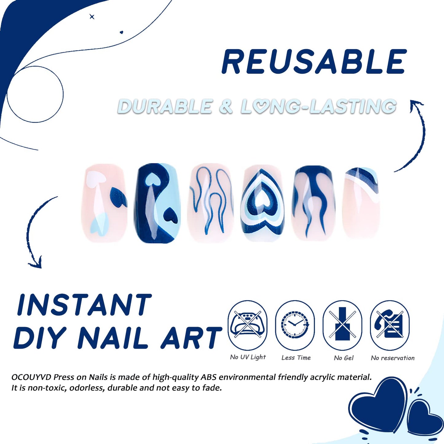 Heart Press on Nails Short Square Valentines Fake Petite Red Stick on Full Cover False With Red White Heart Designs Acrylic Glossy