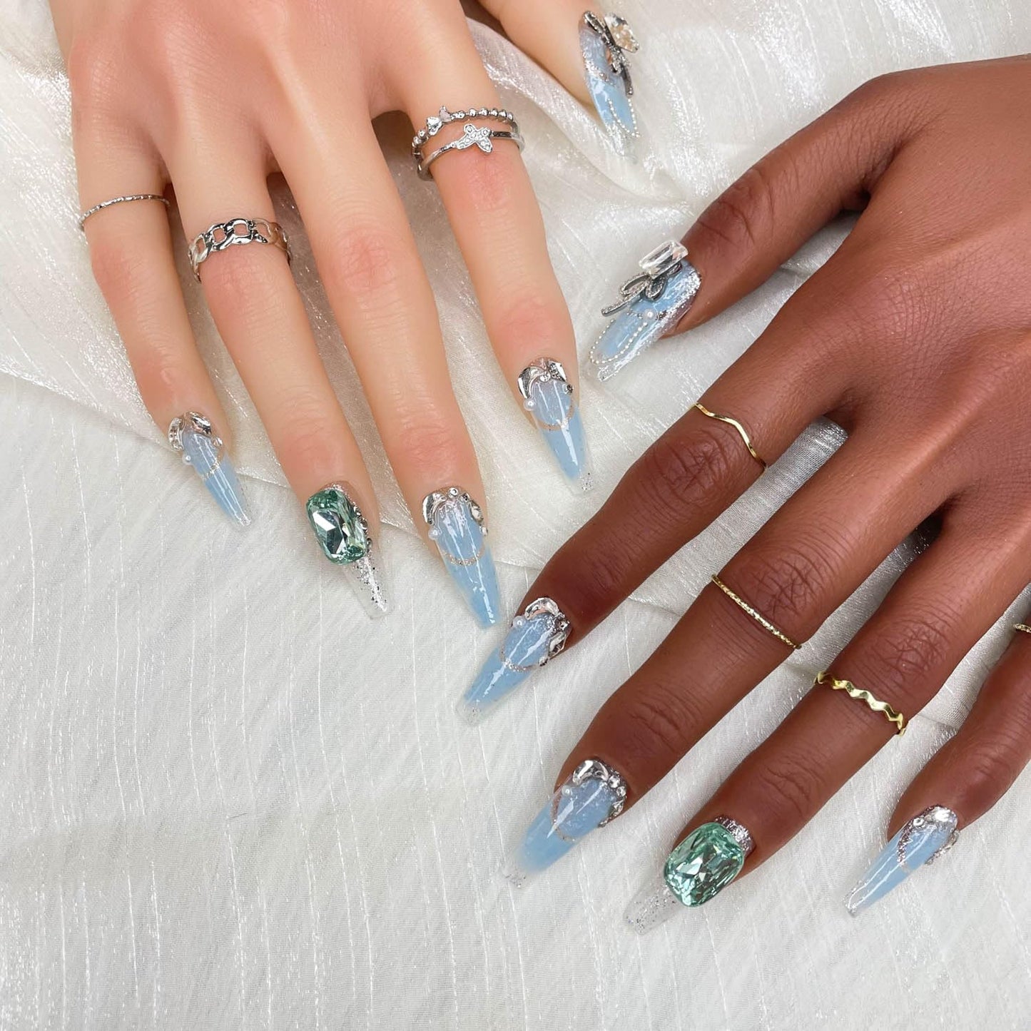 Handmade Press On Nails, Luxury &Custom Fake Nails 3D Handmade Reusable UVFinished False Nails, Hand-Painted Nail,Nebula Glint