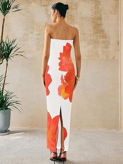 Strapless Floral Bodycon Maxi Dress for Women