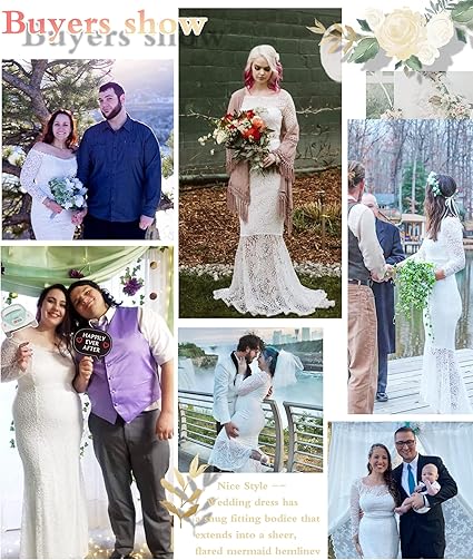 Women's Floral Lace Long Sleeve Off Shoulder Wedding Mermaid Dress