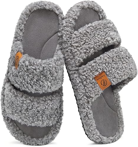 Women's Fuzzy Open-toed Soft Comfy Memory Foam Indoor House Shoes.
