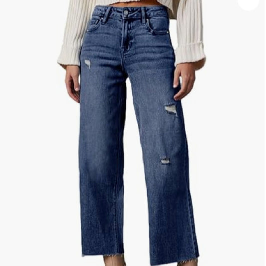 Women High Waisted Jeans Loose Straight Jeans.