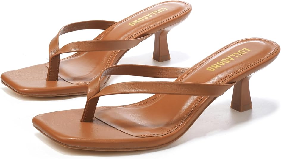 Brown Kitten Heel Sandals for Women Flip Flop Heels for Women.