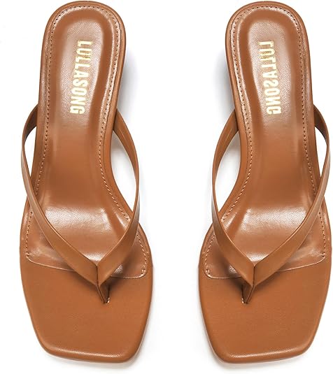 Brown Kitten Heel Sandals for Women Flip Flop Heels for Women.