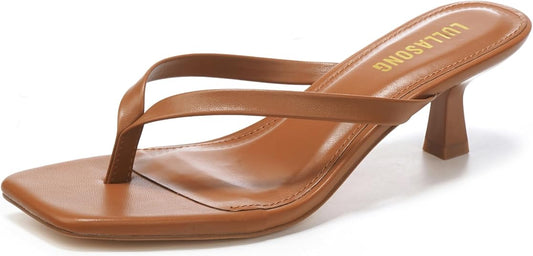 Brown Kitten Heel Sandals for Women Flip Flop Heels for Women.