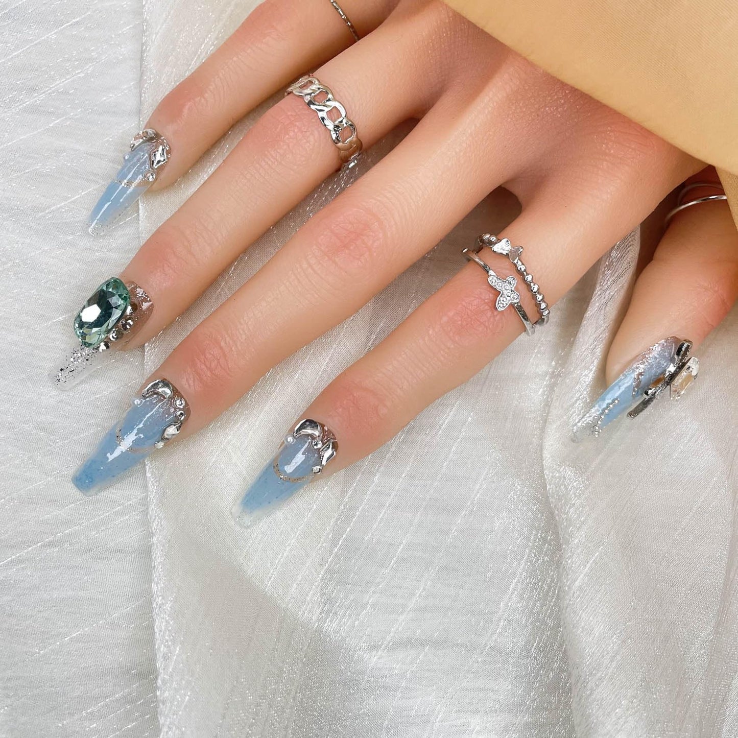 Handmade Press On Nails, Luxury &Custom Fake Nails 3D Handmade Reusable UVFinished False Nails, Hand-Painted Nail,Nebula Glint