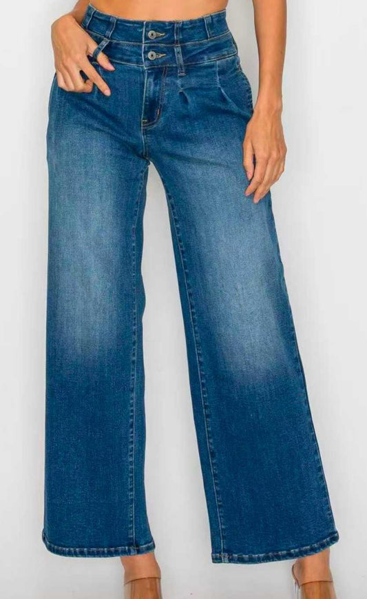 Elastic Waist Jeans For Women Wide Leg Casual Denim.