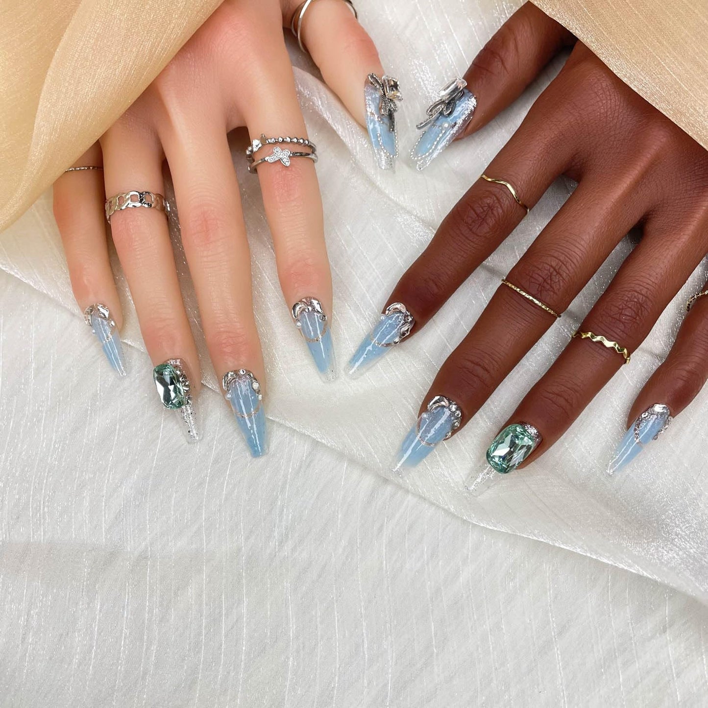 Handmade Press On Nails, Luxury &Custom Fake Nails 3D Handmade Reusable UVFinished False Nails, Hand-Painted Nail,Nebula Glint