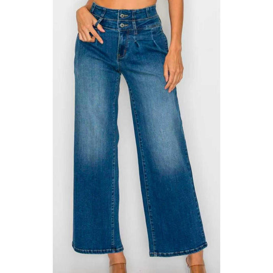 Elastic Waist Jeans For Women Wide Leg Casual Denim.