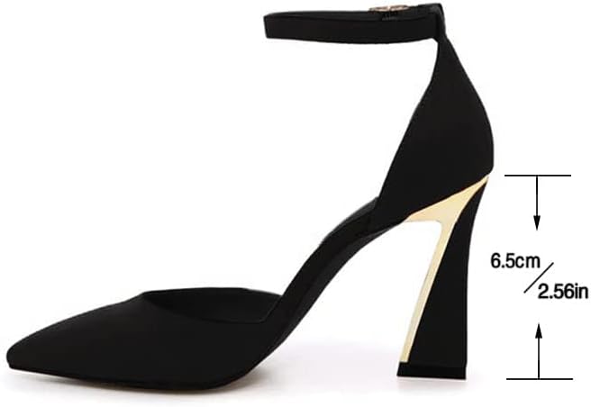 Black Closed Toe Heels Buckle Ankle Strap Heel Sandals.